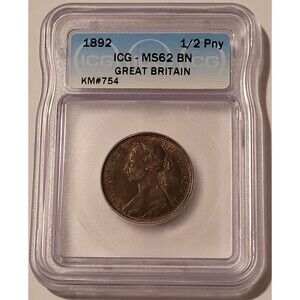 Great Britain Victoria 1892 1/2 Penny MS62 BN ICG